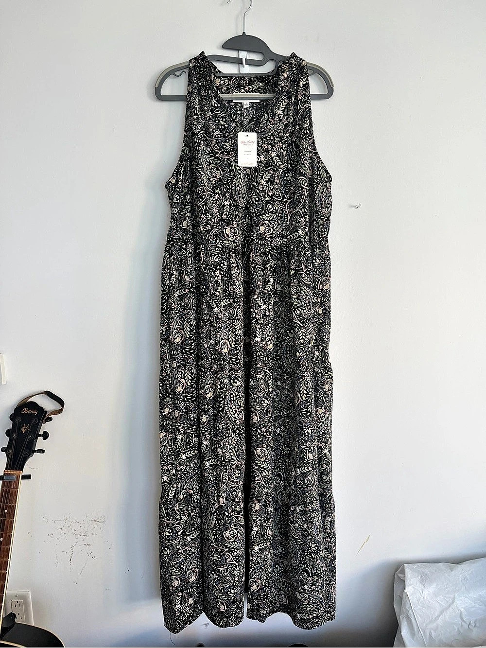 Lucky Brand Paisley Maxi Dress in Black & Green Size Large NWT